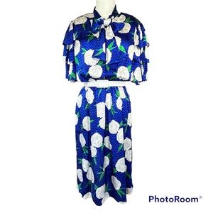 Vintage Helga Silk Floral Bow Dress Size S-M